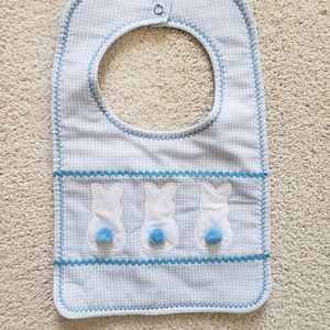 Blue Gingham Baby Bunny Rabbit PomPom Bib